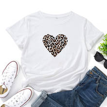 Leopard Love Heart Shirt Short Sleeve Cotton Tshirt Women O-neck T Shirt Women Casual T Shirt Women Funny Tee Shirt Femme 2024 - buy cheap