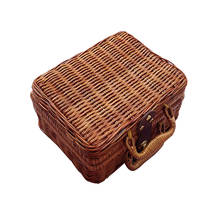 Creative Bamboo Woven Rattan Storage Basket With Lid Storage Clothes Sundries Toy Box Organizer Wicker Picnic Camping Basket 2024 - buy cheap