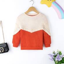 Новые свитера pudcoco с цветными блоками для маленьких девочек, милые вязаные пуловеры с длинным рукавом и круглым вырезом в стиле пэчворк 2024 - купить недорого