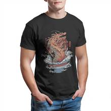 Camiseta japonesa ukiyo-e, arte engraçada, dragão pequeno, gola redonda, camiseta masculina de algodão, harajuku streetwear 2024 - compre barato