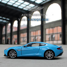 Welly1:24 veículos de carro de liga azul vanquish, modelos de brinquedo fundido e colecionáveis, presentes para coleta de veículos tipo controle remoto, brinquedo de transporte 2024 - compre barato