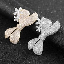 Luxury White Yellow Zircon Crystal Bowknot Flower Brooches for Women Girl Sweet Rhinestone Brooch Pin Jewelry regalos para mujer 2024 - buy cheap