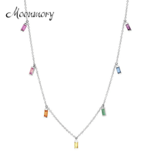 Moonmory 925 Sterling Silver Colorful Rectangle Zircon Pendant Short Necklace For Women New Style Charm Crystal Collar Jewelry 2024 - buy cheap