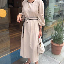 Vestido largo Vintage de cintura alta para mujer, prenda elegante de manga larga con cuello redondo, estilo francés, Primavera 2024 - compra barato