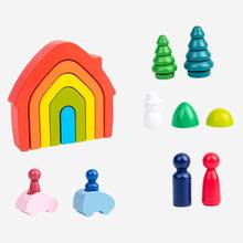 Casa em arco-íris de madeira para bebês crianças, bloco de construção empilhável, brinquedos infantis, presentes 2024 - compre barato