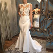 Lace Appliques Trumpet Satin Bridal Gown Wedding Gown Court Train 2020 Sexy Mermaid Wedding Dresses Vestido De Noiva 2024 - buy cheap