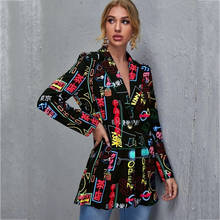 Vintage Black Japan Fashion Print Notched Single Button Blazer Women Coat Harajuku Casual Street Elegant Lady Jacket Plus Size 2024 - buy cheap