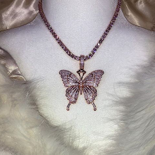 2020 Hiphop Rose Gold Butterfly Pendant Necklaces Pink Cuban Link Chain For Women Iced Out 5A Cubic Zircon Fashion Jewelry 2024 - buy cheap