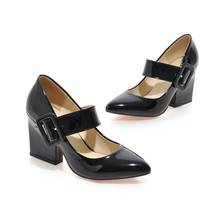 Zapatos de tacón alto para mujer, calzado de tacón grueso con hebilla, talla grande 10, 11, 12 2024 - compra barato