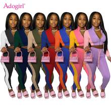 Adogirl Women Color Patchwork Two Piece Set Jogging Suit Long Sleeve Zipper Short Jacket High Waist Drawstring Pants Tracksuit 2024 - buy cheap