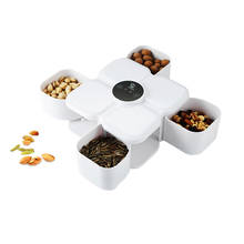 Lihuachen caixa de plástico para armazenamento, caixa rotativa de indução automática para encolher comida com 4 compartimentos caixa de doces porca de frutas secas placa 2024 - compre barato