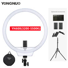 Светодиодный студийный кольцевой светильник YONGNUO YN608, гибкий видео светильник 3200-5500k, фотосветильник с беспроводным дистанционным управлением + адаптер переменного тока 2024 - купить недорого