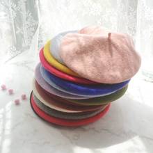 Boina de lana pura para chica Mori, sombrero de pintor de pastel horneado Simple Retro, de Color sólido, para Otoño e Invierno 2024 - compra barato