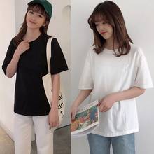 Women's Korean Style Loose T shirt Solid Color Summer Ladies Short Sleeve Basic Tee Shirt Tops 2024 - buy cheap