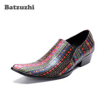 Batzuzhi-Zapatos de tacón de 6,5 cm para Hombre, calzado masculino con punta en pico, multicolor, Vintage, de cuero genuino, para fiesta, negocios 2024 - compra barato