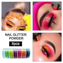 6 Colors Holographic Glitter Neon Phosphor Powder Nail Eyeshadow Glitters Powder Dust Luminous Pigment Powder Glow 2024 - buy cheap