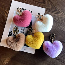 Fluffy Heart Shaped Pompom Keychain Soft Lovely Fur Pompom Ball Lobster Clasp Key Ring Women Bag Hanging Pendant Keychain 2024 - buy cheap
