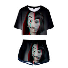 Conjunto de dos piezas de La casa de papel para mujer, ropa de moda de La casa de papel, camiseta Harajuku, pantalones cortos 2024 - compra barato