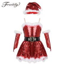 Kids Girls Fancy Party Christmas Santa Dance Costume Outfit Sequins Figure Ice Skating Baton Twirling Ballet Dance Leotard Dress 2024 - buy cheap