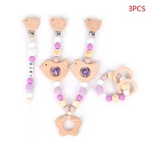 3 Pcs/Set Baby Pram Pendant Rattle Pacifier Chain Clip Bracelet Infants Wooden Teether Nursing Chewing Toys Shower Gifts 2024 - buy cheap