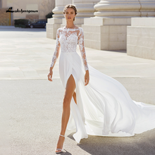 Laksgmigown Beach Chiffon Wedding Dresses 2021 Side Split Backless Sexy Appliques Long Sleeve Wedding Gown Vestidos de novia 2024 - buy cheap
