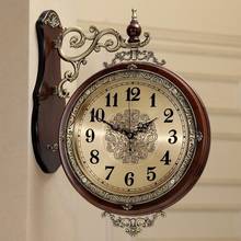 Relógio de parede europeu, retrô, silencioso, grande, metal, madeira, dupla face, para sala de estar, decoração da casa, mm60wc 2024 - compre barato