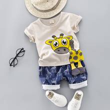 Verão algodão roupas de bebê conjunto para crianças corte animal dos desenhos animados girafa top t-camisa da criança roupa 1 2 3 4 anos roupas infantis terno 2024 - compre barato