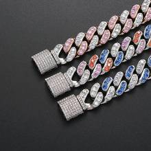 S-link-collar de circonia cúbica para mujer, cadena de 12mm, color Eslabón cubano, rosa y azul, estilo hip hop, Punk, ostentoso 2024 - compra barato