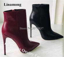 Linamong Classical Style Pointed Toe Stiletto Heel Short Boots Wine Red Black High Heel Ankle Booties Formal Dress Heels Shoes 2024 - buy cheap