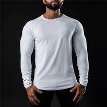 Mens Skinny T-shirt Spring Cotton Long Sleeve t shirt Gym Fitness Bodybuilding Workout Soild Tee Tops Fashion Brand Clothing 2024 - buy cheap