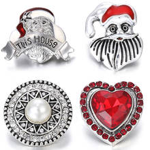 6pcs/lot New Snap Jewelry Crystal Santa Claus Love Heart 18mm Metal Snap Button Fit Leather Snap Bracelet Christmas Gift 2024 - buy cheap