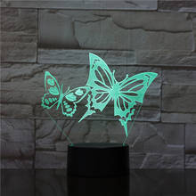 3D ночсветильник, акриловая панель, стерео иллюзия, настольная лампа, 7 цветов, меняющий цвет, люминесцентный свет с сенсорным пультом дистанционного управления, Butterfly1746 2024 - купить недорого