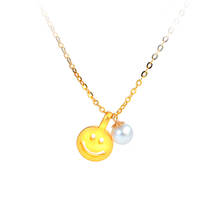 NYMPH Real 24K 999 Gold Fine Jewelry Necklace Smiley and Natural Pearl Pendant Pure 18K Chain Wedding Gift for Women D571 2024 - buy cheap