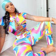 2020 fashion women jumpsuit tie dye-print hollow out playsuit short sleeve bodycorn jumpsuit summer women rompers 2024 - buy cheap