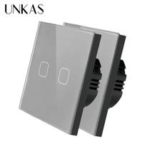 UNKAS Tempered Crystal Glass Panel EU Standard 1 / 2 Gang 1 Way Light Wall Screen Touch Switch 2 Pcs 86MM*86MM 2024 - buy cheap