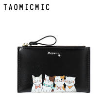 Cartoons Cat Mini Women's Wallet Female Leather Slim Cute Cat Thin Ladies Coin Purse for Cards Small Wallet Women Zipper 2024 - buy cheap