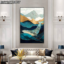Impresión personalizada, cartel de Animal de ballena azul y dorada, paisaje, arte abstracto, pintura en lienzo, decoración Interior para la pared del hogar 2024 - compra barato