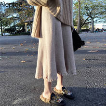 Neploe Kitted A Line Jupe Femme 2020 New High Waist Hip Tassel Mid Long Skirt Women Autumn Winter Loose Slim Black Faldas 46528 2024 - buy cheap