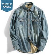 Autumn Winter Men Warm Fleece Lining Denim Shirt Casual Cargo Tops Man Harajuku Loose Fit Single Breasted Cowboy Jean Shirts 3XL 2024 - buy cheap