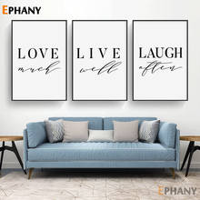 Viver rir amor citações arte da parede pintura em tela cartaz simples impressão minimalista moderno sala de estar decorativo imagem decoração casa 2024 - compre barato