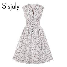 Sisjuly Vintage Dress Women White Elegant Summer Sleeveless Chic Floral Print Pleated A Line Sweet Girl Pink Casual Midi Dresses 2024 - buy cheap