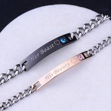 Pulsera de acero inoxidable para hombre y mujer, brazalete de acero de titanio con diseño de su bestia, su bella, regalo de boda, 2020 2024 - compra barato