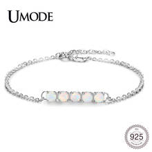 UMODE 925 Sterling Silver 4mm Small Round White Opal Charm Bracelets for Women Adjustable Long Link Chain Jewelry Gifts ALB0142 2024 - buy cheap
