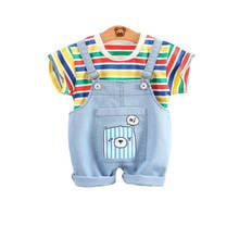 New Summer Baby Girl Clothes Suit Children Boys Cotton Striped T Shirt Overalls 2Pcs/set Toddler Fashion Costume Kids Tracksuits 2024 - buy cheap