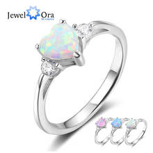 Romantic Silver Color Heart Ring Created Pink Blue White Fire Opal & CZ Wedding Rings for Women ( JewelOra RI103690) 2024 - buy cheap