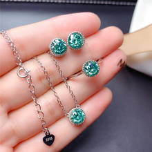 Conjunto de joias de moissanite azul verde, 1ct 6.5mm vvs lab diamond, brinco, colar, presente de aniversário da menina, prata esterlina real 925 2024 - compre barato
