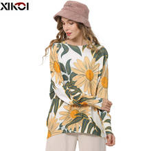 XIKOI Soft Daisy Print Oversized Sweater For Women Winter O-neck Pullovers Women Patchwork Knitted Jumper Long Sleeve Pull Femme 2024 - buy cheap