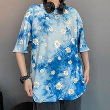 Nicemix, camiseta de verão, camiseta feminina de algodão, gola redonda, manga curta, camiseta feminina solta com estampa floral, tops femininos 2024 - compre barato