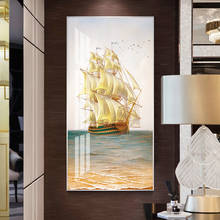 Imágenes inspiradoras de pared de barco de vela, pintura de porcelana de cristal, pintura con incrustaciones de diamantes, decoración artística para el hogar y sala de estar 2024 - compra barato