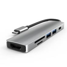 6 в 1 Type C к Hdmi-совместимый концентратор Usb3.0 концентратор разветвитель Тип C док-станция цельный растягивающийся TF/sd-карта для чтения 2024 - купить недорого